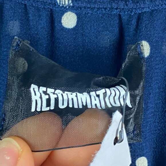 Reformation Augusta Maxi Dress Size Medium Navy Polka Dot Side Slit - Picture 4 of 11